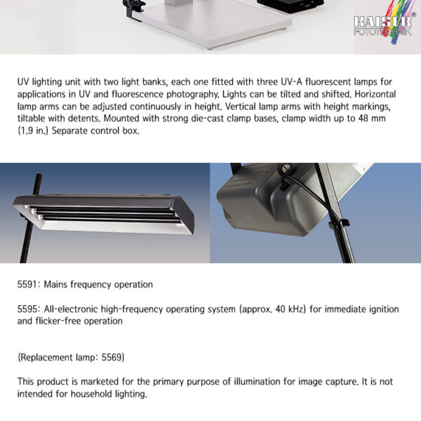카이저 Lighting Units for R1 System, 5595 /조명 2개 또는 4개, 램프 Arm 2개/색온도-366nm wave length, 램프-UV-A 18W 6개