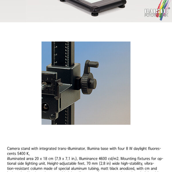 카이저 Copylizer eVision ini.tial HF /카메라 Arm, 봉, 조명 베이스 플레이트/높이 67cm, 베이스 크기 32cm x 45cm, 조명 면적 20cm x 18cm