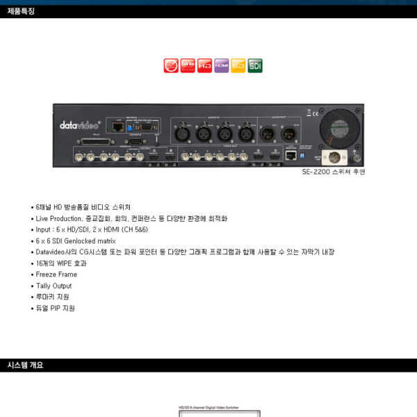 데이타비디오 SE-2200 6채널 방송품질 HD 비디오 스위쳐
